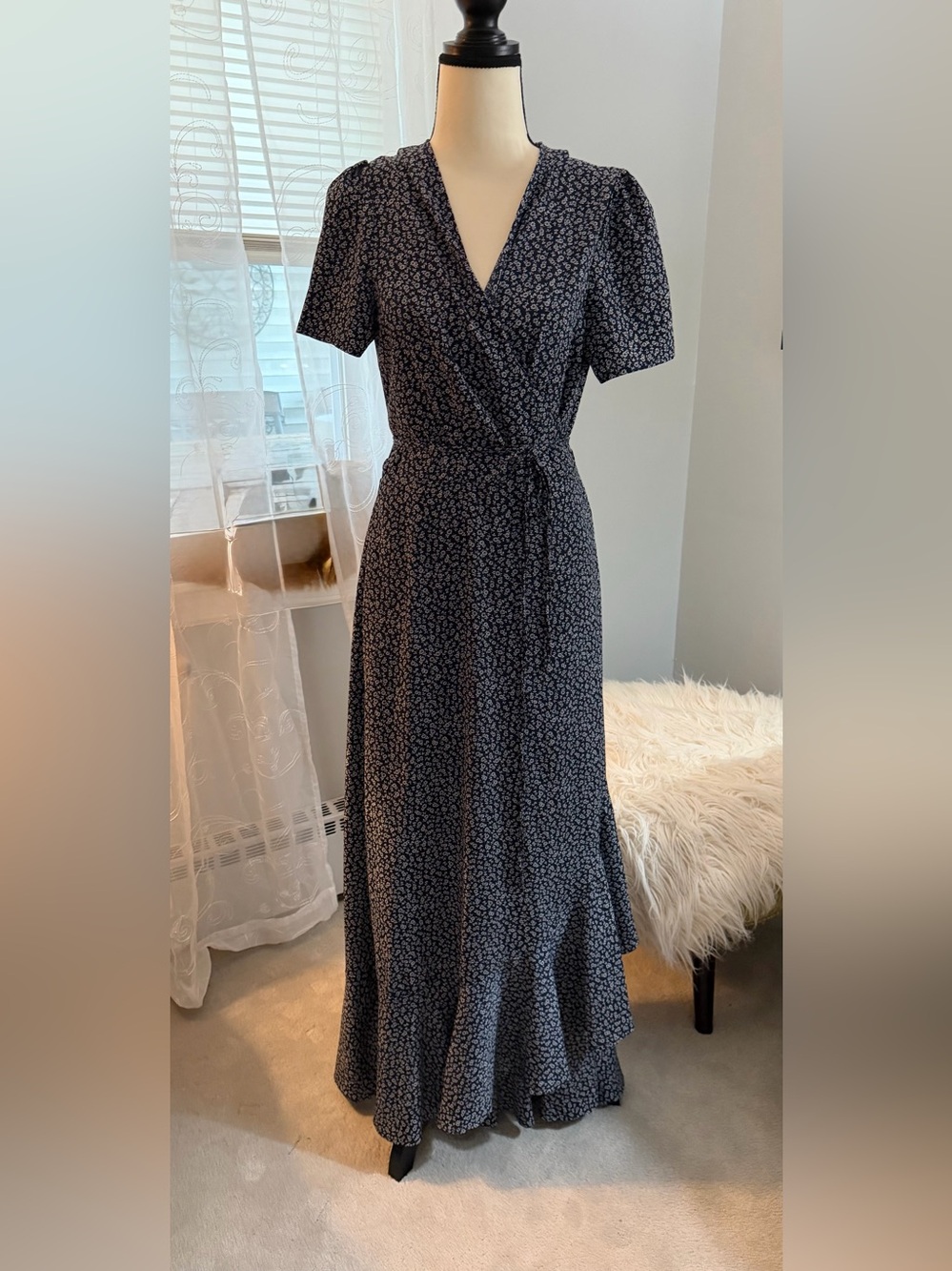Pretty garden Navy Floral Wrap Maxi Dress with V-Neck